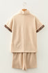 Leopard Print Contrast Trim Zipped Short Sleeve Short Sets