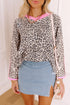 Leopard Print Contrast V Neck Varsity Stripe Drop Shoulder Top
