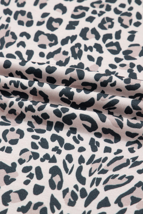 Leopard Print Contrast V Neck Varsity Stripe Drop Shoulder Top