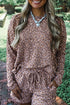 Leopard Print Corded Long Sleeve Drawstring Short Sets