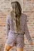 Leopard Print Corded Long Sleeve Drawstring Short Sets