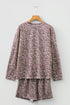 Leopard Print Corded Long Sleeve Drawstring Short Sets