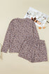 Leopard Print Corded Long Sleeve Drawstring Short Sets