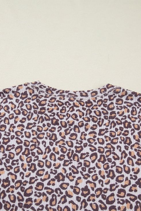 Leopard Print Corded Long Sleeve Drawstring Short Sets