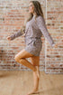 Leopard Print Corded Long Sleeve Drawstring Short Sets