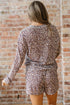 Leopard Print Corded Long Sleeve Drawstring Short Sets