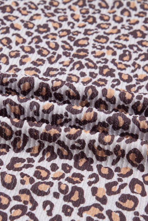 Leopard Print Corded Long Sleeve Drawstring Short Sets