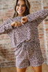 Leopard Print Corded Long Sleeve Drawstring Short Sets