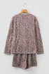 Leopard Print Corded Long Sleeve Drawstring Short Sets