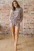 Leopard Print Corded Long Sleeve Drawstring Short Sets