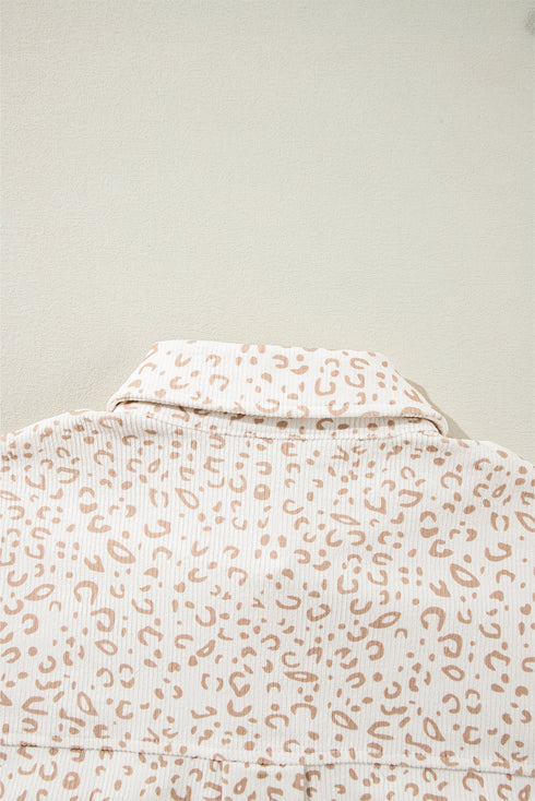 Leopard Print Corduroy Button Down Flap Pocket Jacket