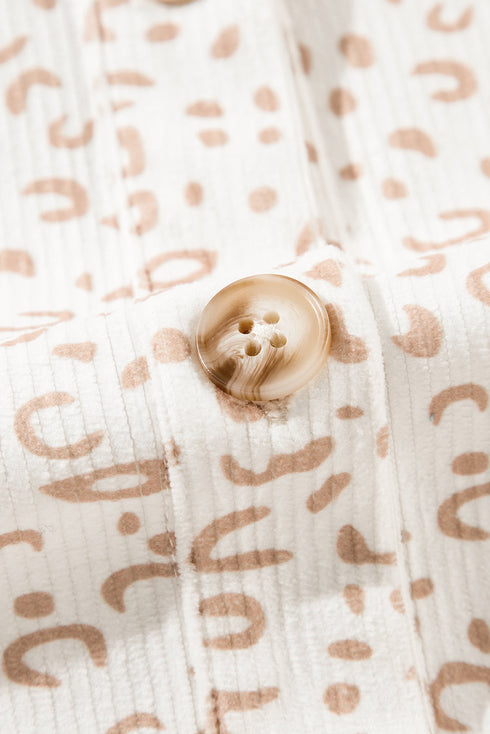 Leopard Print Corduroy Button Down Flap Pocket Jacket