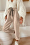 Leopard Print Corduroy High Waist Drawstring Trousers