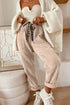 Leopard Print Corduroy High Waist Drawstring Trousers