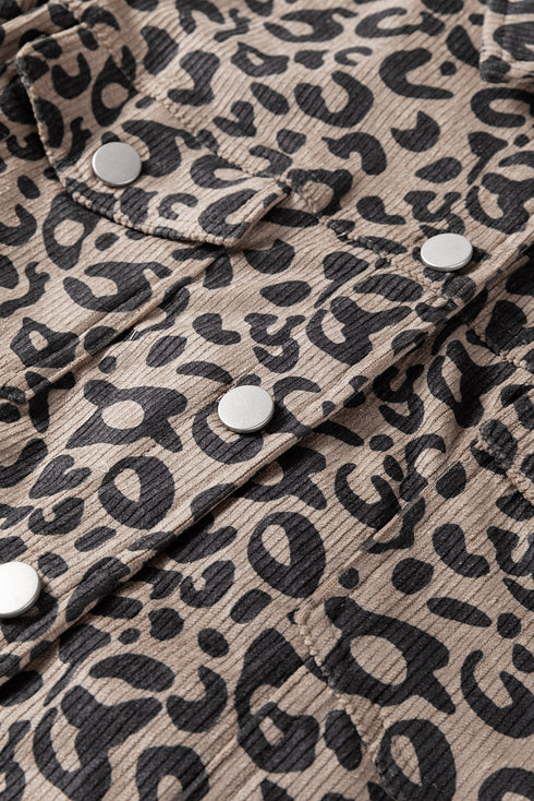 Leopard Print Corduroy Irregular Hem Buttoned Western Jacket