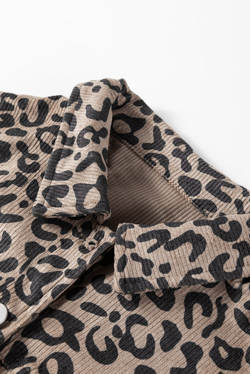 Leopard Print Corduroy Irregular Hem Buttoned Western Jacket