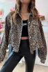 Leopard Print Corduroy Irregular Hem Buttoned Western Jacket