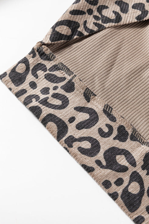 Leopard Print Corduroy Irregular Hem Buttoned Western Jacket