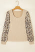 Leopard Print Crewneck Pullover Top Ribbed Cuffs Banded Hem