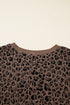 Leopard Print Crewneck Pullover Top Ribbed Cuffs Banded Hem