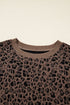 Leopard Print Crewneck Pullover Top Ribbed Cuffs Banded Hem