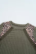 Leopard Print Crochet Patchwork Ribbed Knit Top