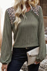 Leopard Print Crochet Patchwork Ribbed Knit Top