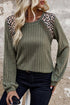 Leopard Print Crochet Patchwork Ribbed Knit Top