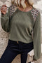 Leopard Print Crochet Patchwork Ribbed Knit Top