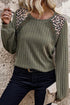 Leopard Print Crochet Patchwork Ribbed Knit Top