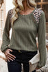 Leopard Print Crochet Patchwork Ribbed Knit Top