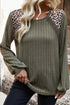 Leopard Print Crochet Patchwork Ribbed Knit Top