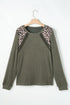 Leopard Print Crochet Patchwork Ribbed Knit Top