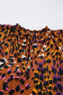 Leopard Print Draped Short Sleeve Slit Neck Blouse