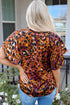 Leopard Print Draped Short Sleeve Slit Neck Blouse