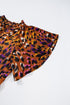 Leopard Print Draped Short Sleeve Slit Neck Blouse