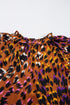 Leopard Print Draped Short Sleeve Slit Neck Blouse