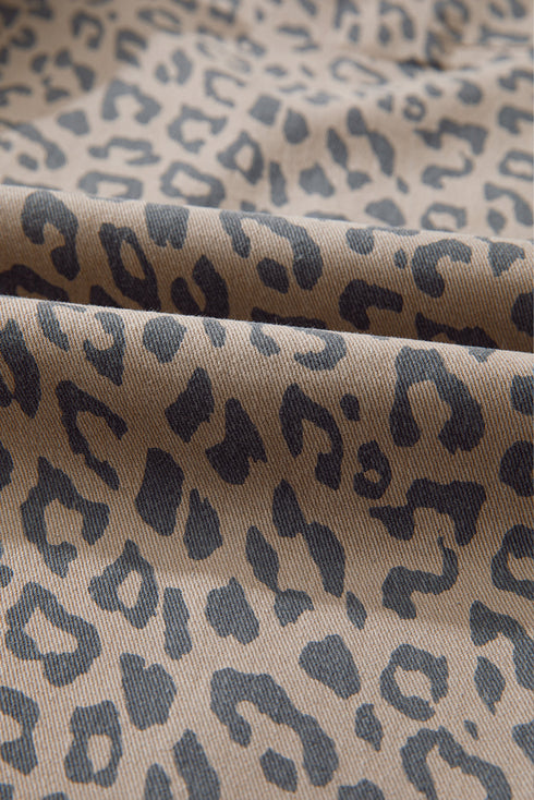 Leopard Print Drawstring Elastic Waist Wide Leg Jeans