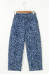 Leopard Print Drawstring Elastic Waist Wide Leg Jeans