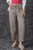 Leopard Print Drawstring Elastic Waist Wide Leg Jeans