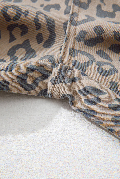 Leopard Print Drawstring Elastic Waist Wide Leg Jeans