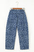 Leopard Print Drawstring Elastic Waist Wide Leg Jeans