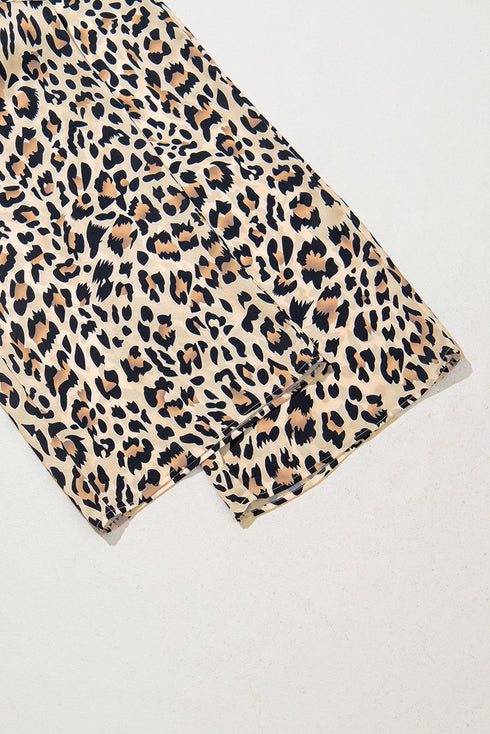 Leopard Print Drawstring Elastic Waist Wide Leg Pants