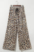 Leopard Print Drawstring Elastic Waist Wide Leg Pants