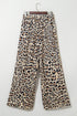 Leopard Print Drawstring Elastic Waist Wide Leg Pants
