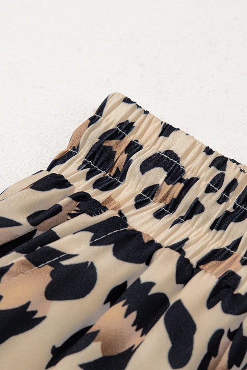 Leopard Print Drawstring Elastic Waist Wide Leg Pants