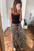 Leopard Print Drawstring Elastic Waist Wide Leg Pants