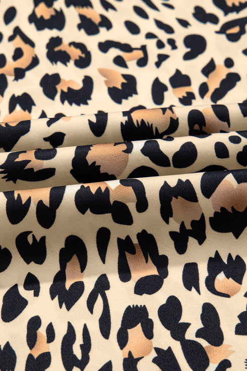 Leopard Print Drawstring Elastic Waist Wide Leg Pants