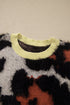 Leopard Print Drop Shoulder Long Sleeve Round Neck Sweater