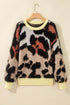 Leopard Print Drop Shoulder Long Sleeve Round Neck Sweater